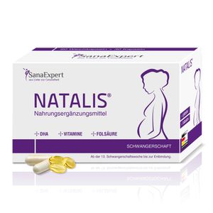 SanaExpert Natalis, Nahrungsergänzung in der Schwangerschaft mit 700 µg DHA, Folsäure, Eisen, Mineralstoffen und Vitaminen, Kombi-Präparat, 90 Kapseln