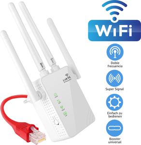 7MAGIC WLAN Repeater 1200Mbit/s 2,4/5,8 GHz bis zu 300 m², WiFi Extender Booster mit WPS, Ethernet Port, 3 Modus, WiFi Amplifier Verstärker, Weiß