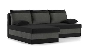 Ecksofa DELI 200 cm x 140 cm LINKS mit Schlaffunktion - L-förmig - Bettkästen - Farben zur Auswahl STOFF HAITI 17 + HAITI 14 Schwarz&Grau