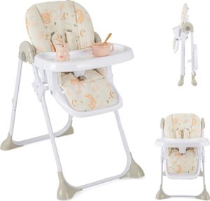 COSTWAY 6 in 1 Babyhochstuhl umwandelbar, klappbarer Hochstuhl höhenverstellbar mit Liegefunktionen, Rollen (Beige)