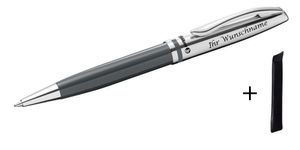 Pelikan Metall-Kugelschreiber mit Gravur + Veloursetui / glänzend warmgrau