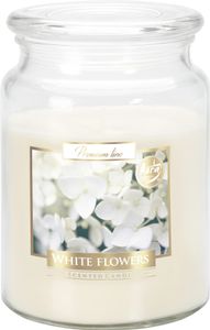BISPOL Große Duftkerze im Glas mit Deckel, 100 Stunden brennend, Gewicht 500g Duft: weiße Blüten