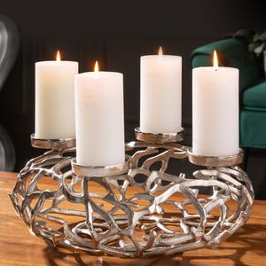 Eleganter Kerzenhalter ABSTRACT 38cm silber Kranz aus Ästen für 4 Kerzen