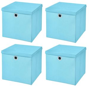 4 Stück Hellblau Faltbox 28 x 28 x 28 cm  Aufbewahrungsbox faltbar mit Deckel