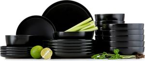 Konsimo Kombiservice VICTO Schale Dessertteller Speiseteller Suppenteller 6 Personen (24 El.), Schwarz, Keramik, Loft, 20 cm | 27 cm | 18,5 cm | 14,5 cm