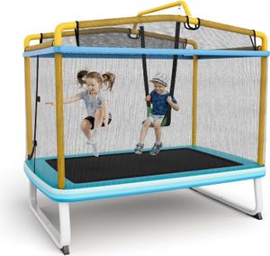Trampolina dla dzieci KOMFOTTEU, 3 w 1, ze zdejmowaną huśtawką i poziomym drążkiem, trampolina do użytku wewnątrz i na zewnątrz, idealna dla dzieci w wieku od 3 lat, maksymalne obciążenie 110 kg