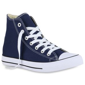 Mytrendshoe Herren Sneaker High Canvas Turnschuhe Schnürer Freizeitschuhe 826092, Farbe: Dunkelblau, Größe: 36