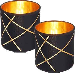 2 Stück E27 Lampenschirm Retro Vintage Farbe: Schwarz Gold Stofflampenschirm Textilschirm Ersatzschirm Tischlampe Pendelleuchte Ø 13cm