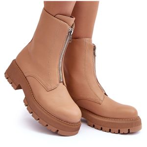 Lederstiefel Mit Flachem Absatz Und Reißverschluss Camel Vimal  36