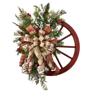 Roter Wagenradkranz mit Tannenbeeren|Vintage Bauernkranz Haustür|Weihnachtsdekoration Kranz Fenster Au?en