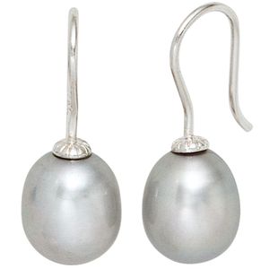 JOBO Ohrhänger 925 Sterling Silber rhodiniert 2 graue Süßwasser Perlen Ohrringe JOBO Ohrhänger 925 Sterling Silber rhodiniert 2 graue Süßwasser Perlen Ohrringe