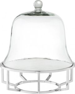 Casa Padrino Luxus Art Deco Kuchenglocke Edelstahl vernickelt mit weißem Marmor und Glasdeckel - Kuchen Ständer