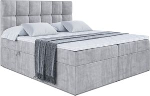 ALTDECOR Boxspringbett mit Matratze(20 cm hoch) und Topper(4 cm hoch), Polsterbett mit Kopfteil und Bettkasten - RICAR - 160x200 - H4/Hellgrau Samt