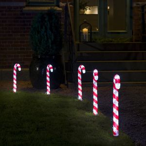 LED Lichterkette Zuckerstangen - Acryl - 5 Leuchtobjekte - 80 warmweiße LED - Trafo - für Außen
