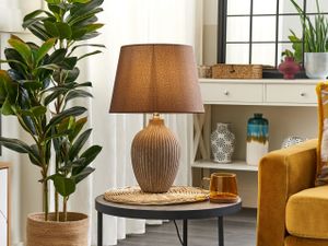 BELIANI Tischlampe Braun Keramik 52 cm Stoffschirm Kegelform Lampenfuß Vasenform Kabel mit Schalter Retro-Stil Schlafzimmer Wohnzimmer Flur Diele