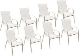 8er Set Stühle MARBELLA aus weißem Textilene - weißem Aluminium