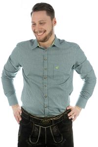 OS Trachten Herren Hemd Langarm Trachtenhemd mit Liegekragen Wacodu, Größe:43/44, Farbe:dunkelgrün