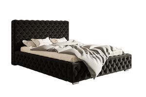 GRAINGOLD Glamour Bett 120x200 cm Agis - Doppelbett mit Lattenrost & Bettkasten - Polsterbett - Schwarz