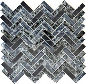 Mosani MOS87HB-0328, Mosaik, Glas, Stein, Schwarz, Indoor, Rechteck, 263 mm