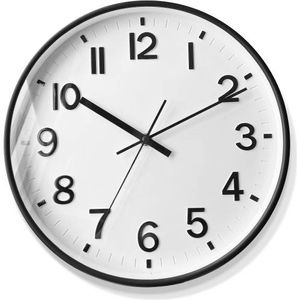 Zegar ścienny Attalos - Cichy mechanizm kwarcowy - Minimalistyczny design - Zegar ścienny do kuchni 30 cm - Zegar czarny z białym paskiem