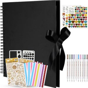 Fotoalbum Schwarz 31x31cm zum Selbstgestalten, DIY Fotobuch 80 Seiten, Großes Bilderalbum Scrapbooking, Hochzeit Geburtstagsgeschenk