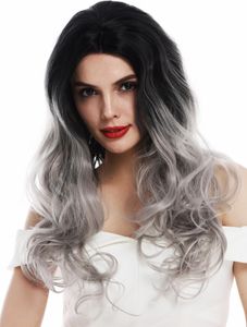 WIG ME UP Perücke Lace-Front lang Locken lockig Mittelscheitel Ombre Schwarz Grau TYM-909-LF-1BTTT0906