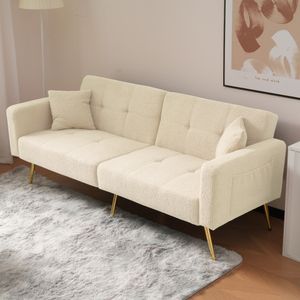 MERAX Schlafsofa mit Bettfunktion, Bettsofa, Klappsofa, Gästebett，umwandelbares Schlafsofa mit Lammwolloberfläche und vergoldeten Beinen