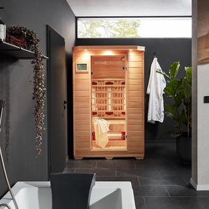 HOME DELUXE – Infrarotkabine REDSUN M VSS - 120 x 105 x 190 cm - für 2 Personen, 6 Vollspektrumstrahler, Holz: Hemlocktanne I Infrarotsauna, Sauna, Wärmekabine, Infrarot