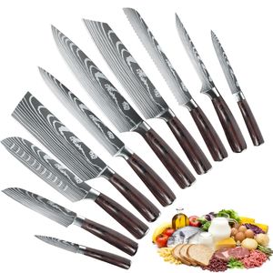 KEPEAK 10-teiliges Messerset, Küchenmesser Laser Damaszener Muster Scharfes Japanisches Allzweckmesser, für Haus und Restaurant