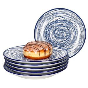 6er Set Rabisco Kuchenteller blau-weiß 6 Personen Dessertteller Linien-Dekor