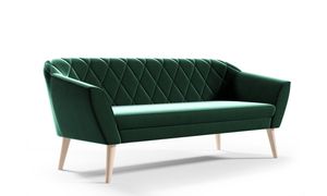 GUTTO Sofa 3 Sitzer Samt -- KARO -- Grün Sitzbank 3 Sitzer Sofa Velour Holzfüße Schnelle Lieferung skandinavischer Stil - schöne Steppung