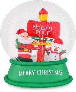 COSTWAY 126CM Aufblasbare Deko Weihnachten, LED Weihnachtsmann & Schneemann & Straßenschild im aufblasbarem Kugel zu Weihnachten, Weihnachtsdekoration aufblasbar draußen