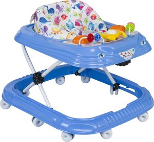 Lauflernhilfe Baby Walker Lauflernwagen Gehfrei Kindersitz Höhenverstellbar mit Spielzeug Funktionen Lenkrad und Hupe Hellblau