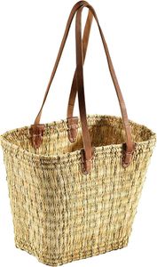 Kobolo Korbtasche Flechttasche Strandtasche aus Seegras mit Echt-Lederhenkeln