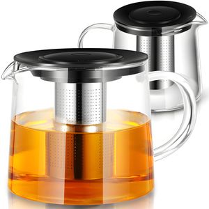 Glas Teekanne 1,50 l 1500 ml mit Edelstahlsieb Glaskanne Teebereiter Siebeinsatz Hitzebeständige Ergonomisch Tee Saft BPA-frei Schwarz Retoo