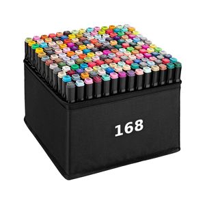 Farby Alkoholový popisovač Set 168 Twin Marker Felt Tip Pen s čiernou darčekovou krabičkou Alkoholové perá na vyfarbovanie Komiksové maľovanie