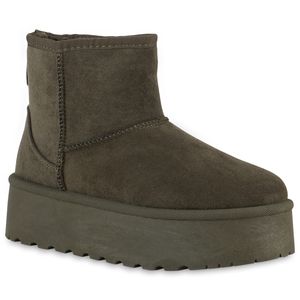 VAN HILL Damen Warm Gefütterte Winter Boots Bequeme Profil-Sohle Schuhe 840845, Farbe: Olivgrün, Größe: 38