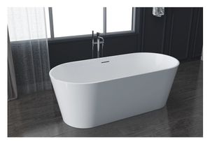 Some | Badewanne freistehend - 150x75x57,5 cm - Hochglanzweiß - Elegant und platzsparend - mit Klick-Klack