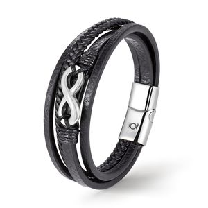 UNIQAL | Unendlichkeit Leder Armband "NICE" Herren infinity bracelet | Edelstahl/Echtleder/Silber | Geschenk Etui box | Länge: 21 cm