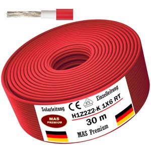 30 m solárny kábel H1Z2Z2-K 6 mm² červený bezhalogénový fotovoltaický