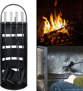 XMTECH 5 tlg Kaminbesteck für Kamin Kamingarnitur Kaminwerkzeug Kaminzubehör Edelstahl Schwarz Kamin Zubehör Renigungs Set