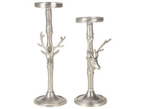 Kerzenständer 2er Set Silber Aluminium mit Rentierkopf Glamour Design Handgefertigt Tischdeko Accessoire Dekoartikel Deko Haushalt & Wohnen