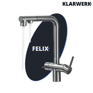 Felix | 3 Wege Premium Titangrau ausziehbare Armatur | Edelstahl Osmose Wasserhahn Küche |Mischbatterie - 360 Grad | Filter 3 Anschlüsse