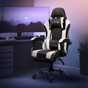 Herní židle ML-Design s područkami, černá/bílá, zPolyuretankůže, ergonomická