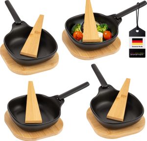 bremermann Grillpfännchen 4er inkl. Bambus-Untersetzern und Bambus-Schabern, Steingut