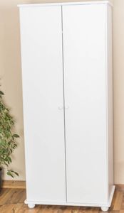 Kleiderschrank | 2 Drehtüren | 1 Fach | mit Kleiderstange | 84 cm breit | Massivholz | Farbe: Weiß