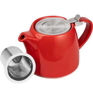ORNA Keramik-Teekanne mit Sieb, 550 ml, Rot, kleine Teekanne mit Tee-Ei für losen Tee mit Siebeinsatz aus Edelstahl, Steingut, Steinzeug