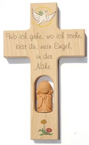 N409 Kinderkreuz  "wo ich gehe…" - Holz, 20 cm