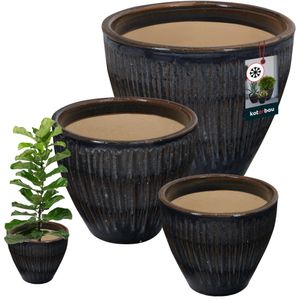 KOTARBAU® Keramik Blumentopf 3er Set Höhe 21/26/30 cm Blumenübertopf Dunkelblau Keramik glasiert & frostsicher Sukkulenten Topf Keramik Übertopf Orchideen Kakteen Topf Flower Pots Übertopf Set