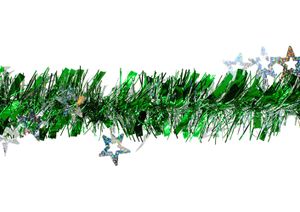 Weihnachtsgirlande Lametta mit hologr. Sternen 7cm x 2m grün / silber
